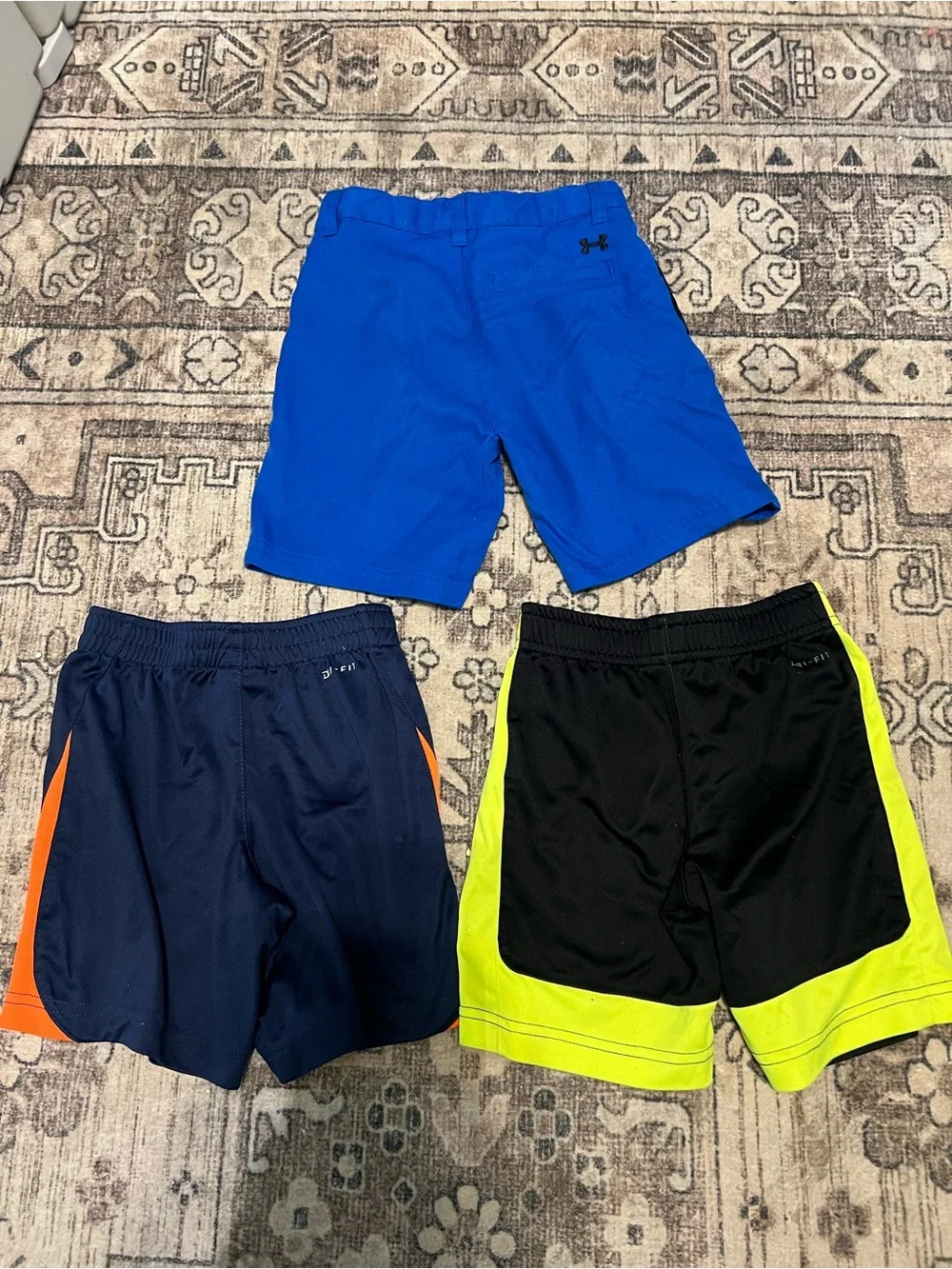 Nike boys Athletic Shorts Set - Royal Blue, Navy/Orange, Black/Neon Yellow
